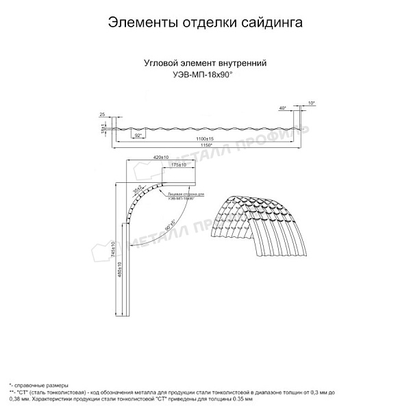Угловой элемент внутренний УЭВ-МП-18х90° (PURMAN-20-7024-0.5) по стоимости 4945 ₽, продажа в Санкт-Петербурге.